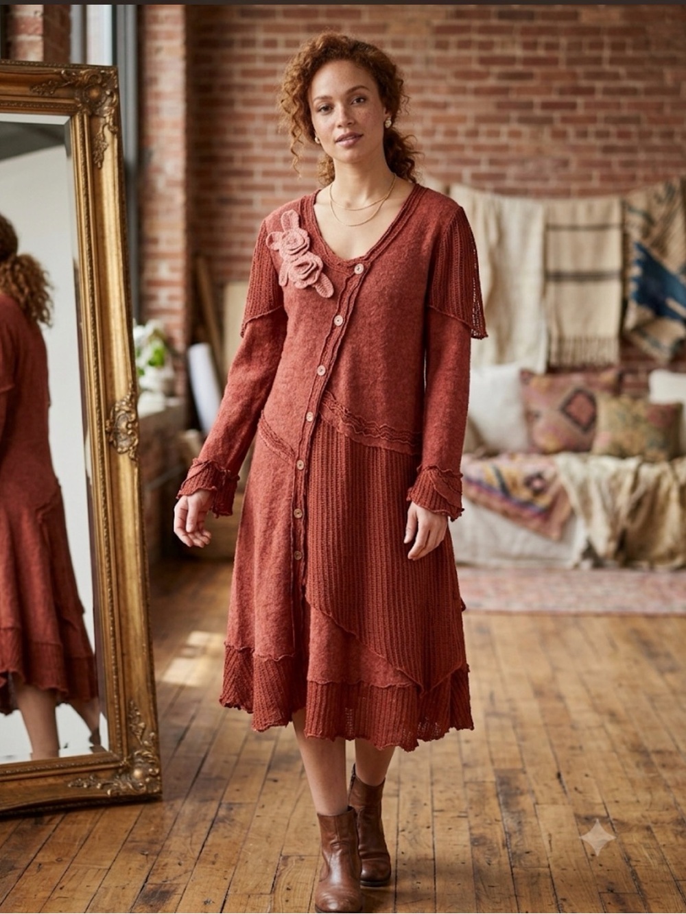 Pretty Angel boho artsy linen blend asym. lagenlook midi dress medium.